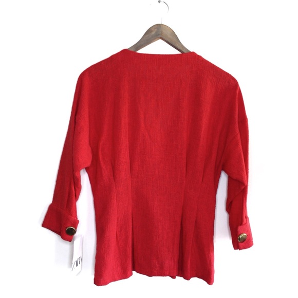 Zara NWT Red Textured Chunky Button Top M - Picture 7 of 11